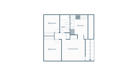 Floor plan for 2 beds, 1 bath, 660 sqft